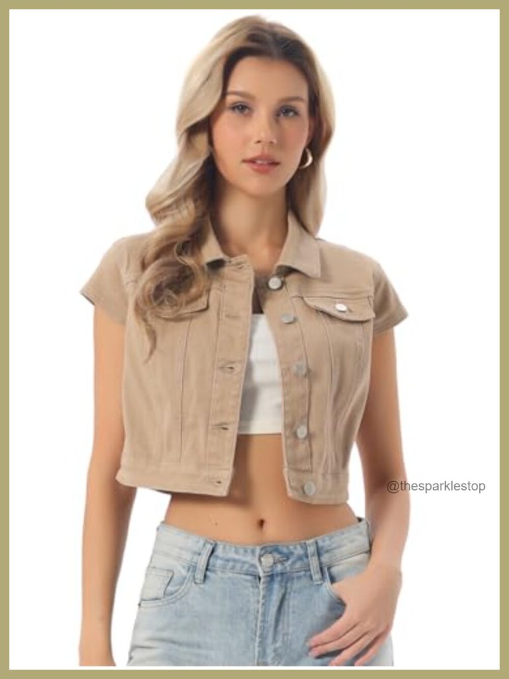 Cropped Denim Jacket with Cap Sleeves - Lightweight Summer Jean Jacket